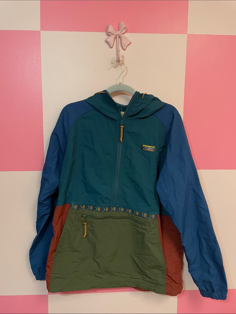 L.L. Bean Colorblock Hooded Anorak - Teal, Blue, Olive, Rust
